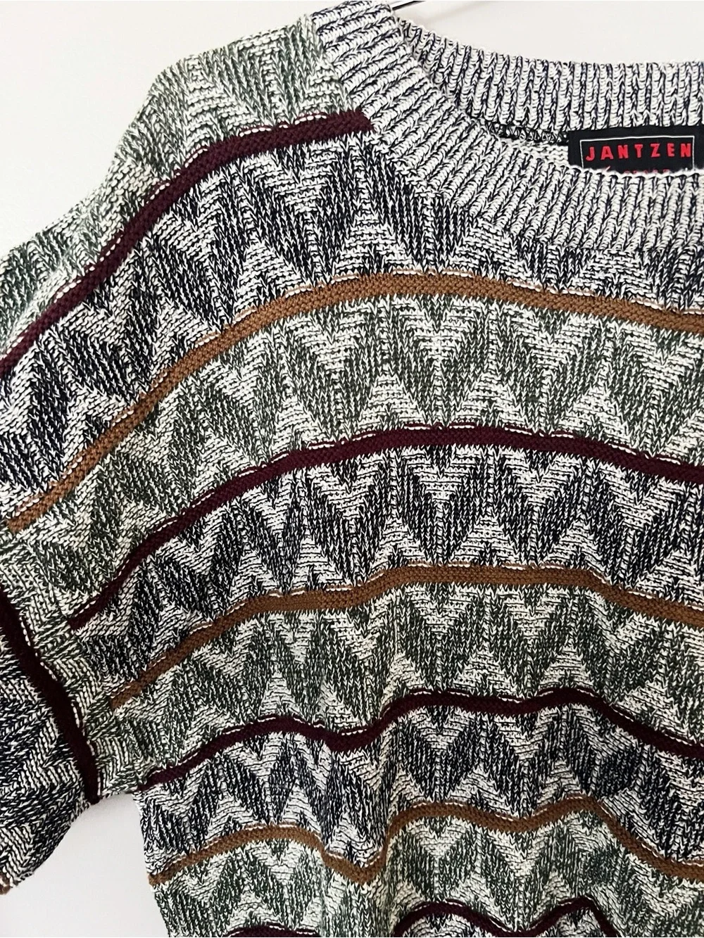 Vintage 80s 90s Mens Jantzen Grandpa Sweater Cotton Retro USA Grey Green Blue